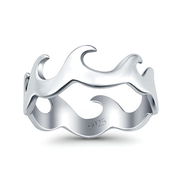 Wave Oxidized Band Solid 925 Sterling Silver Thumb Ring (7mm)